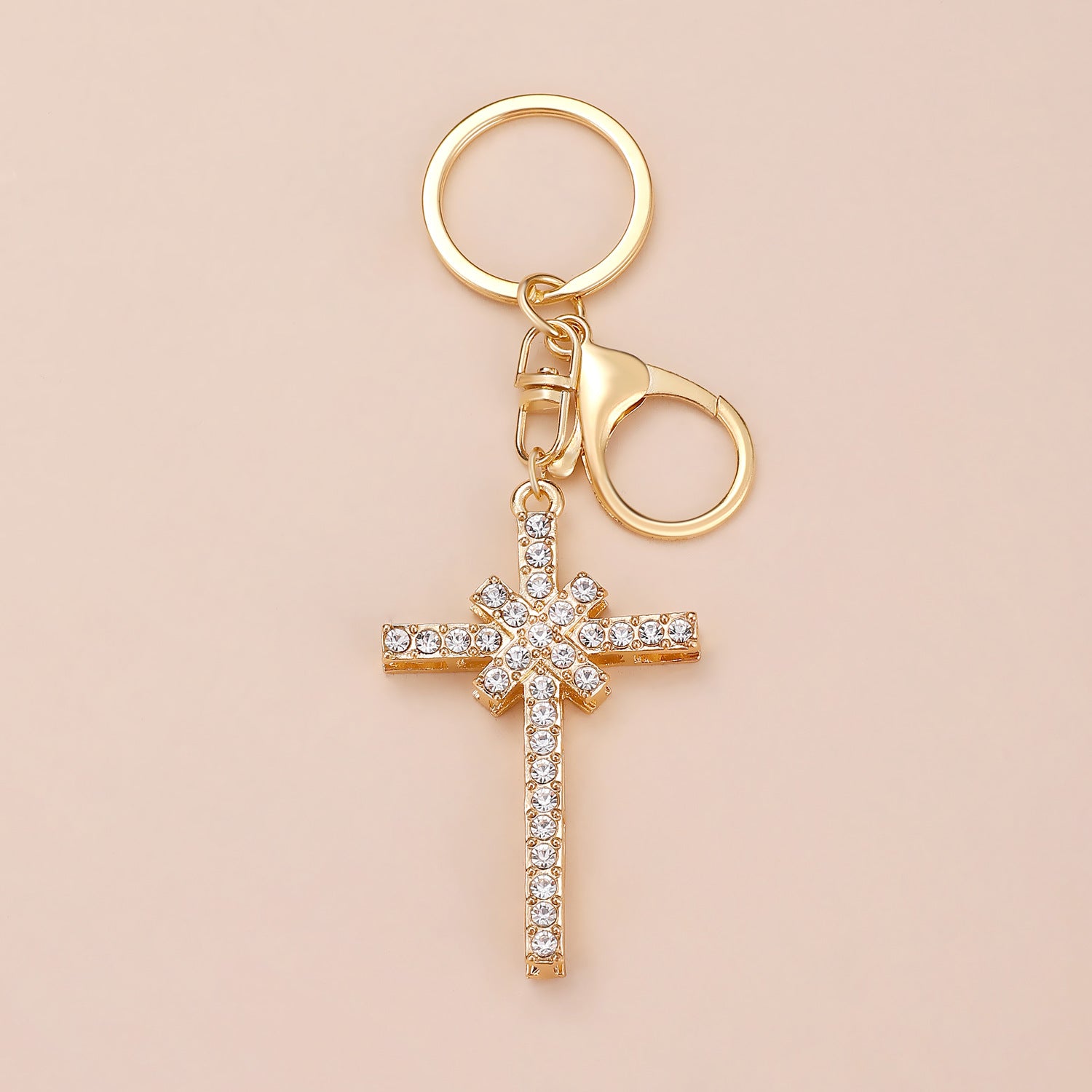 Wholesale Gold-plated rhinestone cross keychain